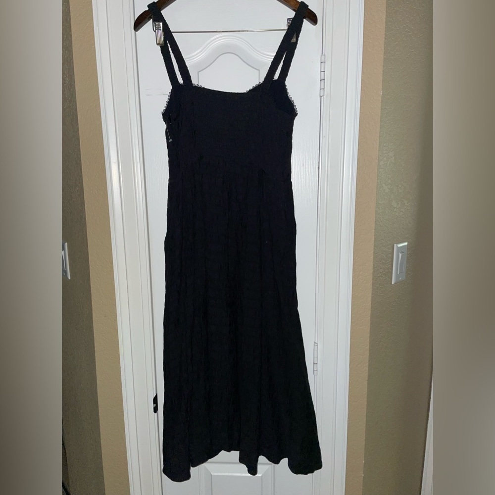 ANTHROPOLOGIE Black Smocked textured midi dress - Picture 14 of 16